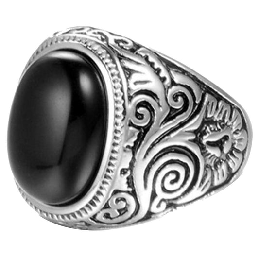 Peora Oxidised Silver Gemstone Studded Black Stone Ring For Men & Boys - The Momeen