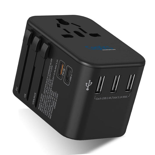 Ceptics Universal Travel Adapter with Type C - 6 in 1 International Travel Adapter, Universal Plug Socket, 3 x USB, 1 x PD/QC 3.0 & 1 x Type C USB, W/3.1A Max Fast Charging - Worldwide Travel Adapter - The Momeen