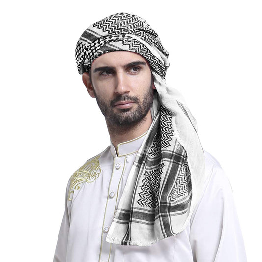 TINAYAUE Men Arabic Shemagh Kaffiyeh Headscarf Turban Bandana Soft Muslim Hijab Headband Shawl Classic Arafat Headwrap Headwear, Black, One Size - The Momeen